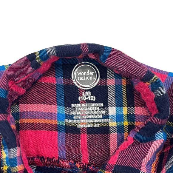 Wonder Nation Girls L 10-12 Ruffle Flannel Button Up Long Sleeve Fuchsia Burst - Picture 4 of 5